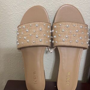 J. Crew Beige Pearl-Studded Sandals